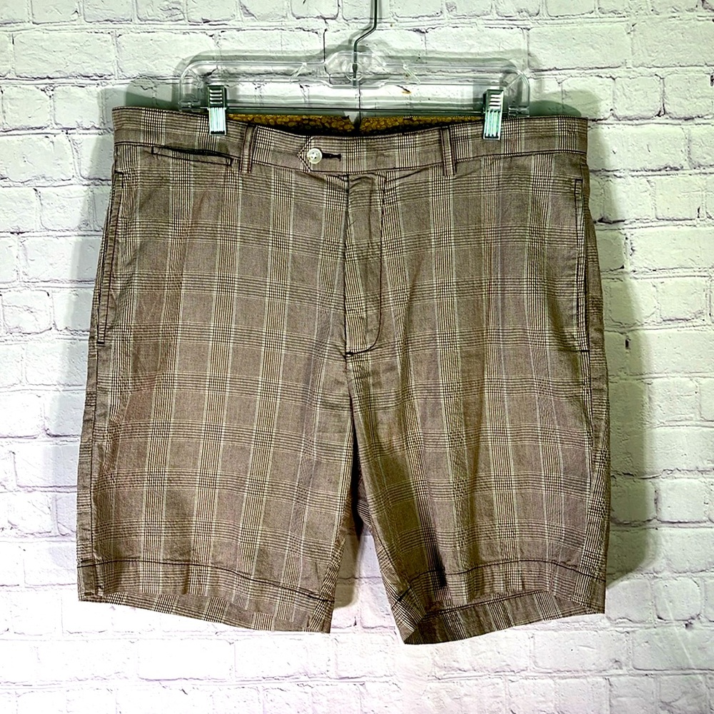 CREMIEUX Men's Tan Plaid Flat Front Shorts - Size: 36